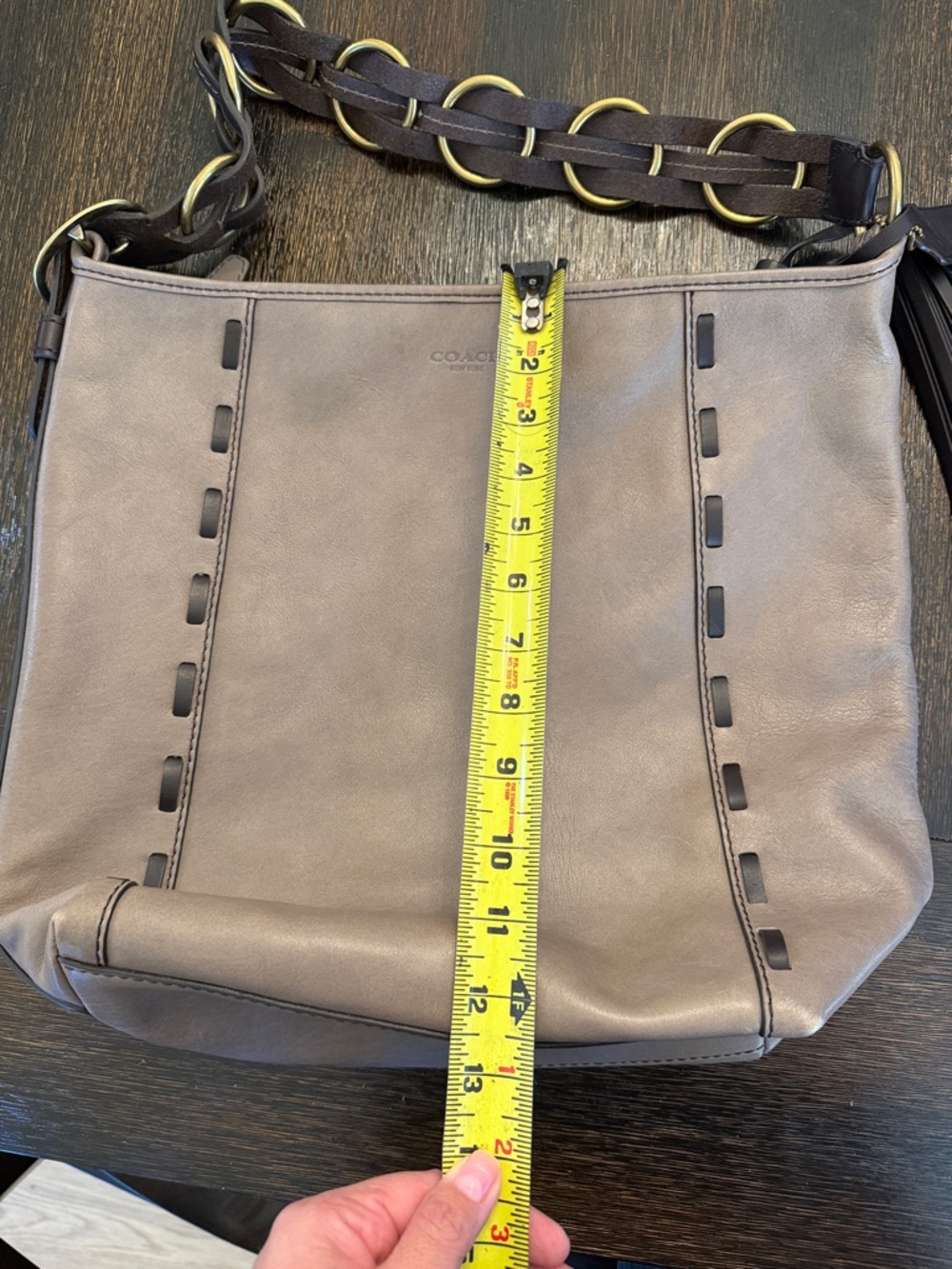 COACH Soft Taupe Leather Shoulder Bag with Braided Dark Brown Handle - Picture 15 of 16